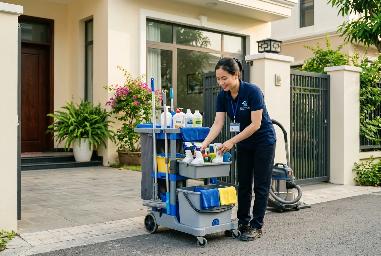Nhân viên dọn nhà nữ đồng phục của Nhà Sạch Hạ Long