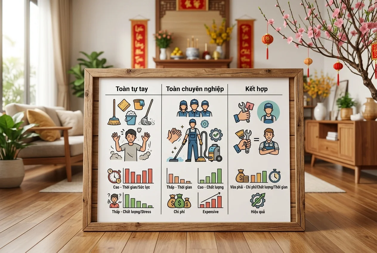 So sánh Kết hợp vs Toàn tự tay vs Toàn chuyên nghiệp Tết