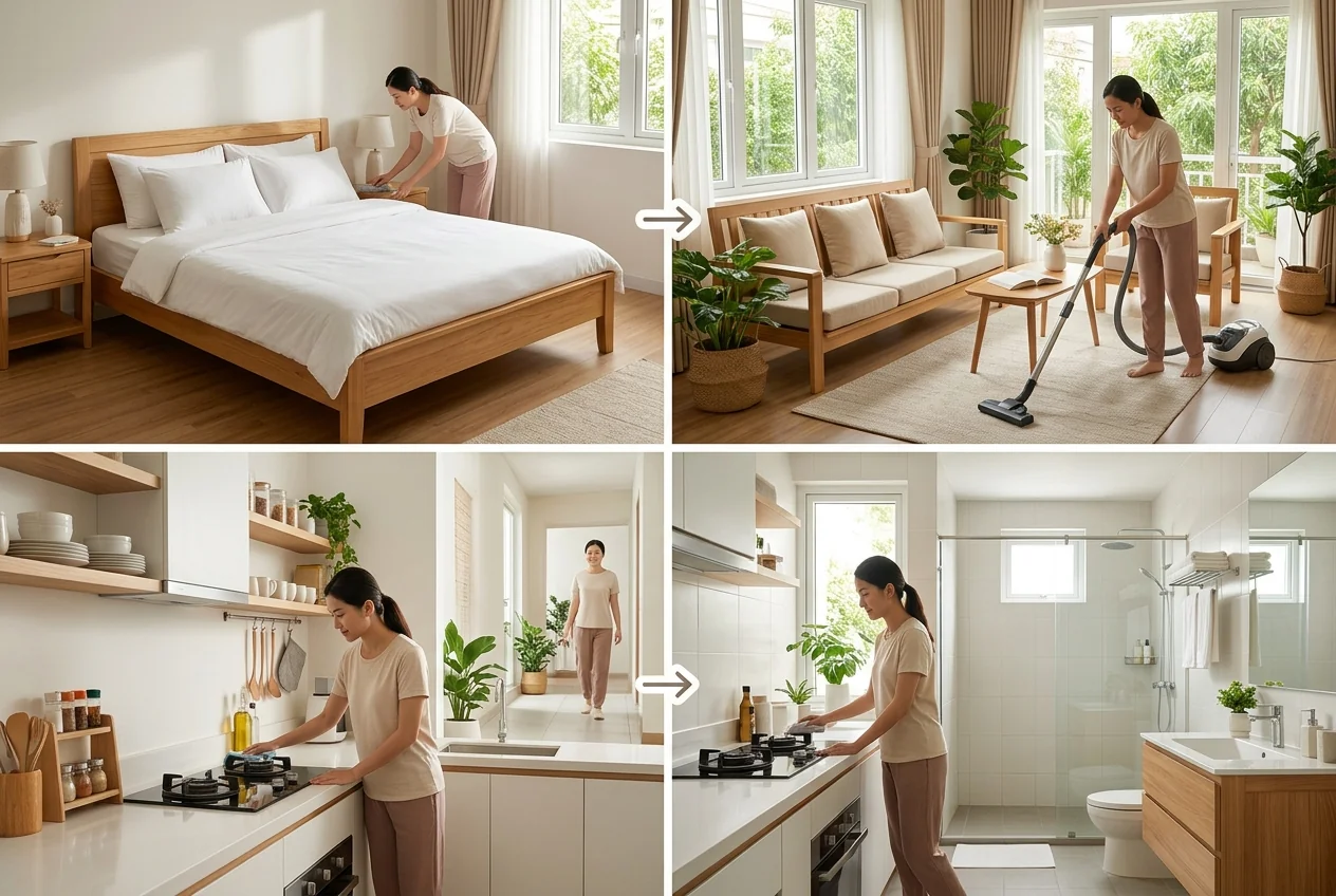 Thứ tự dọn từng phòng trong nhà đúng cách