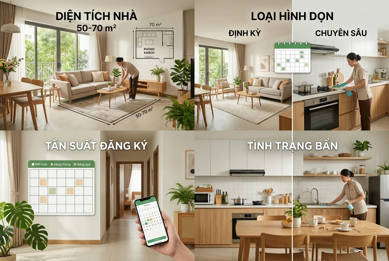 Các yếu tố ảnh hưởng đến giá dịch vụ dọn nhà