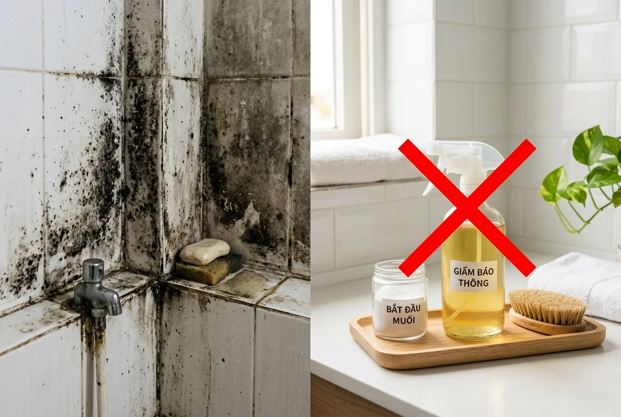 Mốc đen trong phòng tắm và toilet cần hóa chất diệt khuẩn chuyên dụng - giải pháp tự nhiên không đủ