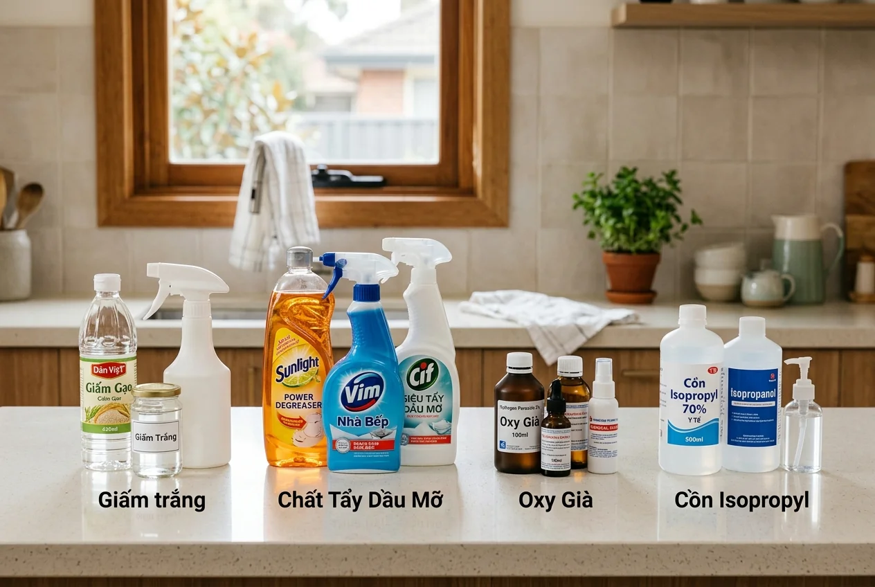 Các hóa chất tẩy vết bẩn theo từng loại - acid, kiềm, cồn, hydrogen peroxide