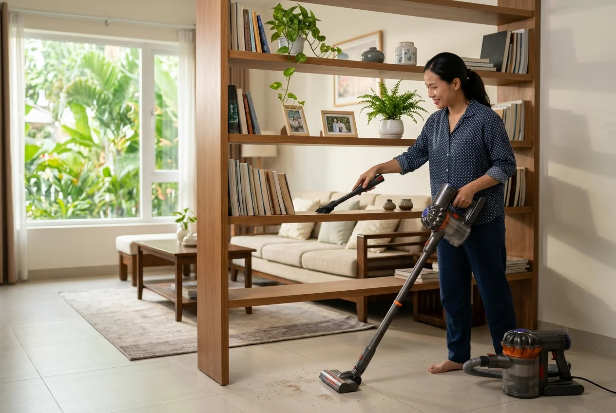 Kỹ thuật hút bụi đúng cách theo thứ tự từ trên xuống dưới