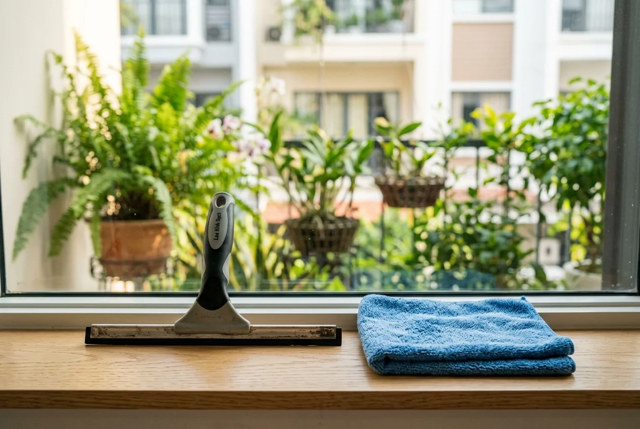 So sánh microfiber và squeegee dùng để lau kính cửa sổ