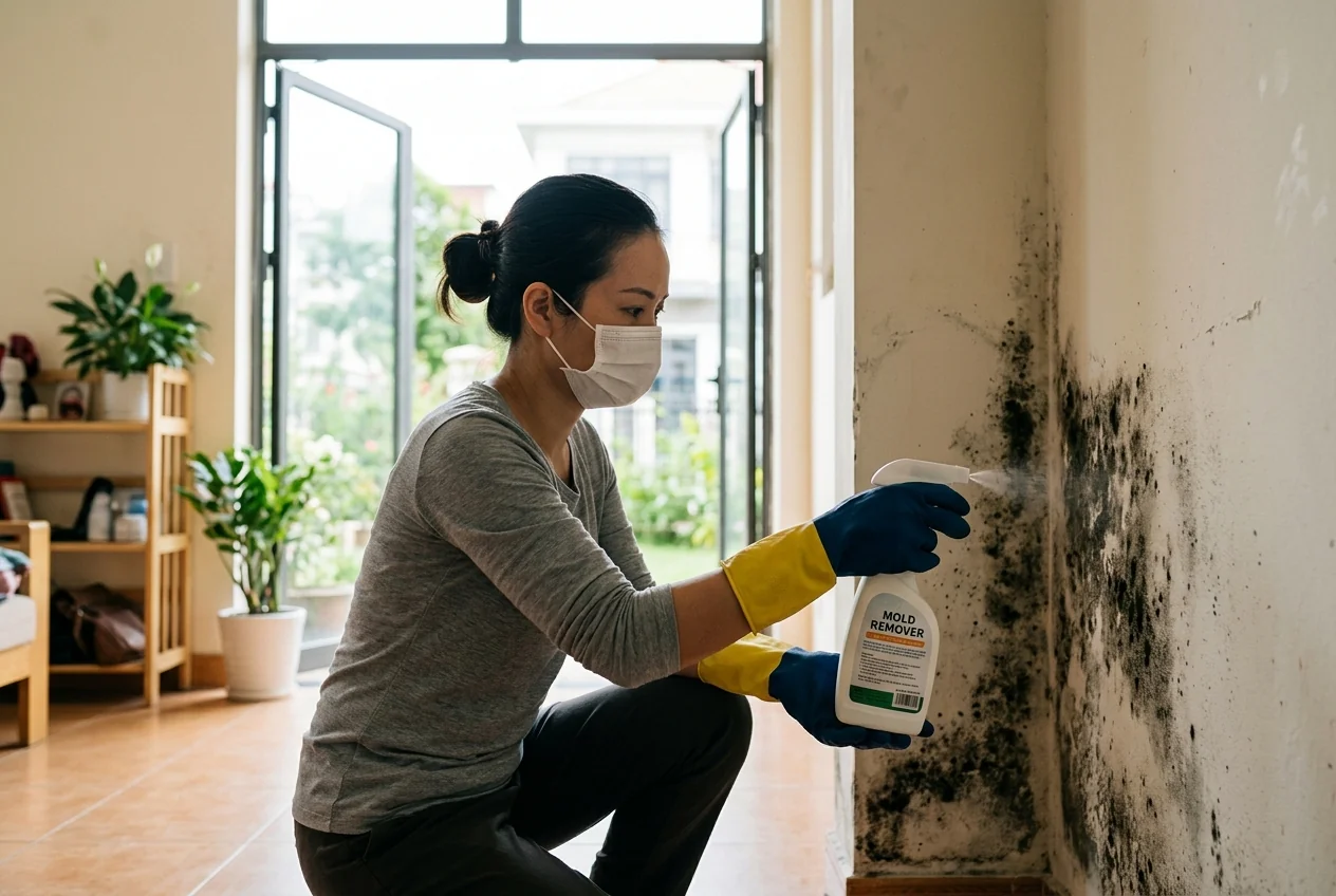 Xử lý nấm mốc tường nhà bằng hóa chất đúng cách