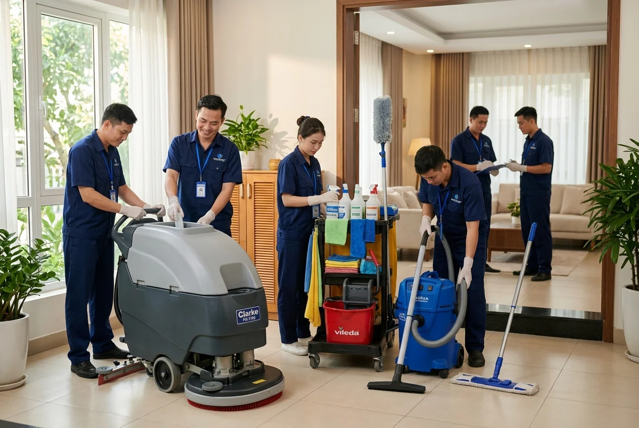 Sơ đồ 6 bước quy trình vệ sinh công nghiệp chuyên nghiệp