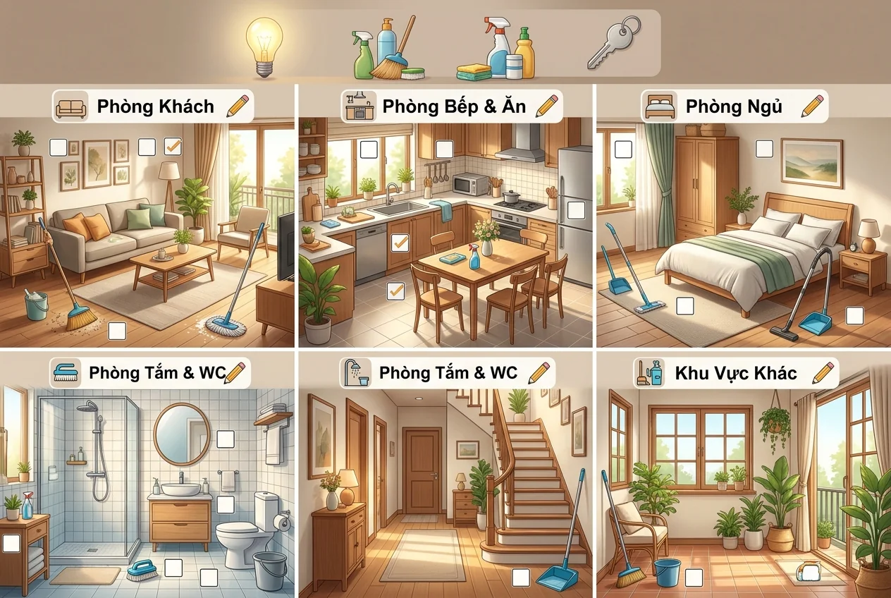 Checklist dọn dẹp nhà mới bàn giao theo từng khu vực