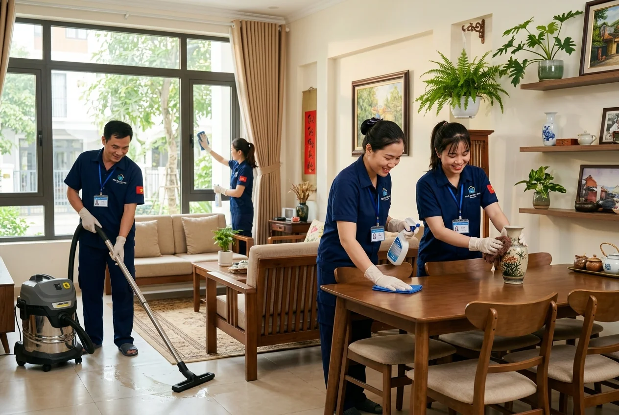 Đội ngũ nhân viên Nhà sạch Hạ Long - đồng phục, được đào tạo chuyên nghiệp