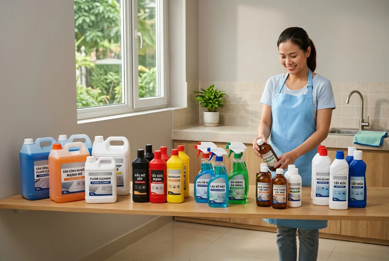 Bảng phân loại 5 nhóm hóa chất vệ sinh công nghiệp theo công dụng và loại công trình