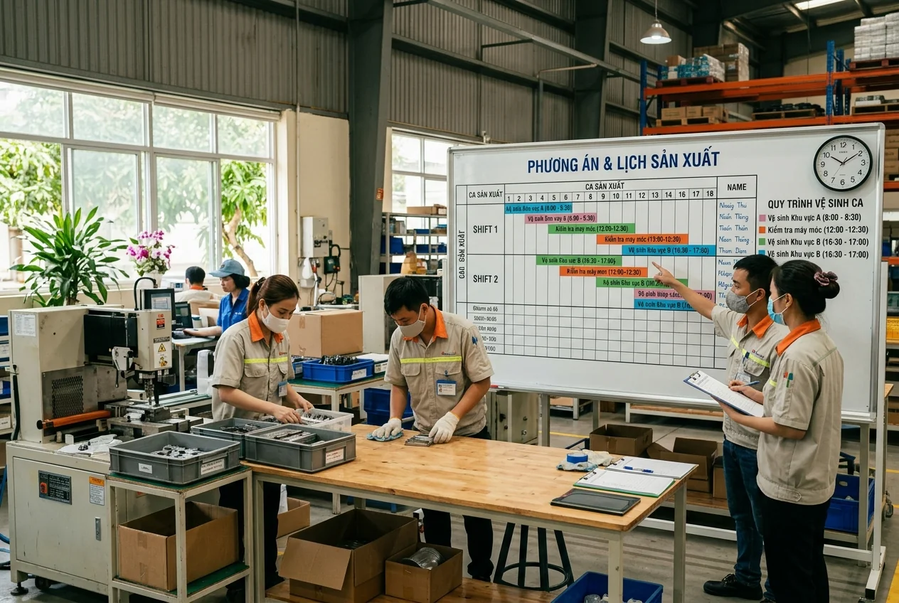 Vệ sinh nhà xưởng theo ca sản xuất - không gián đoạn dây chuyền