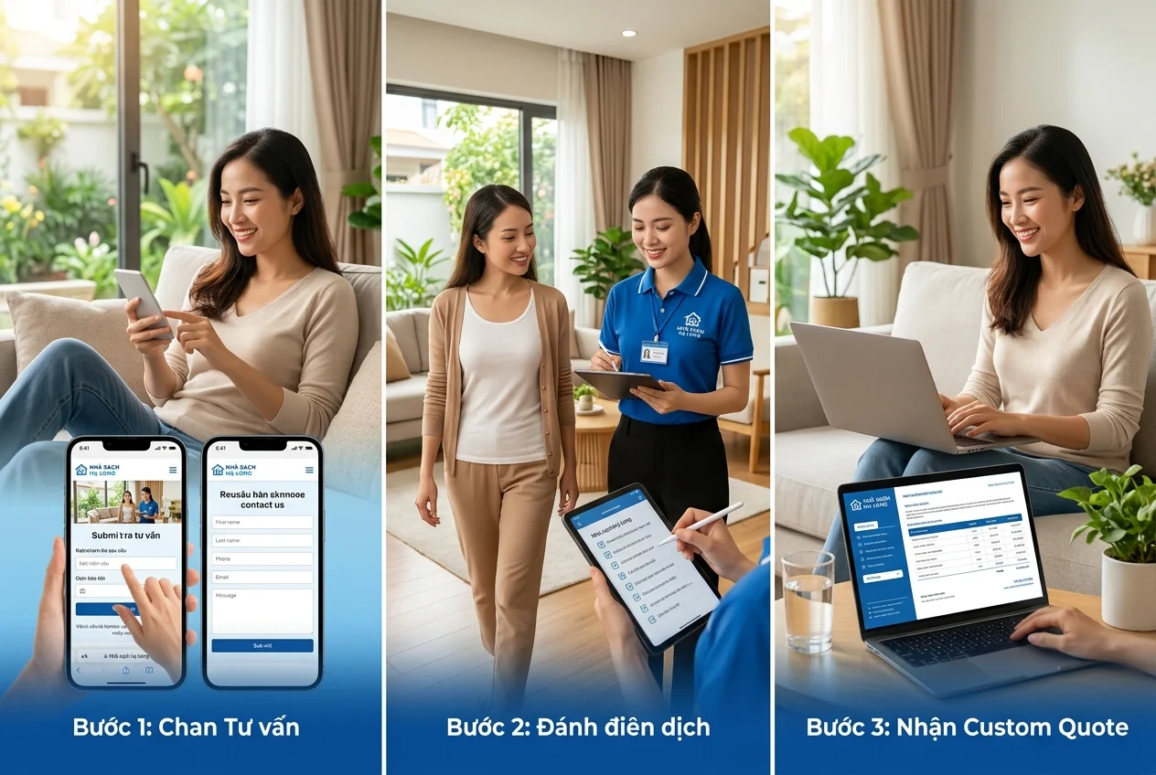 Quy trình nhận báo giá vệ sinh công nghiệp Nhà sạch Hạ Long - 3 bước đơn giản