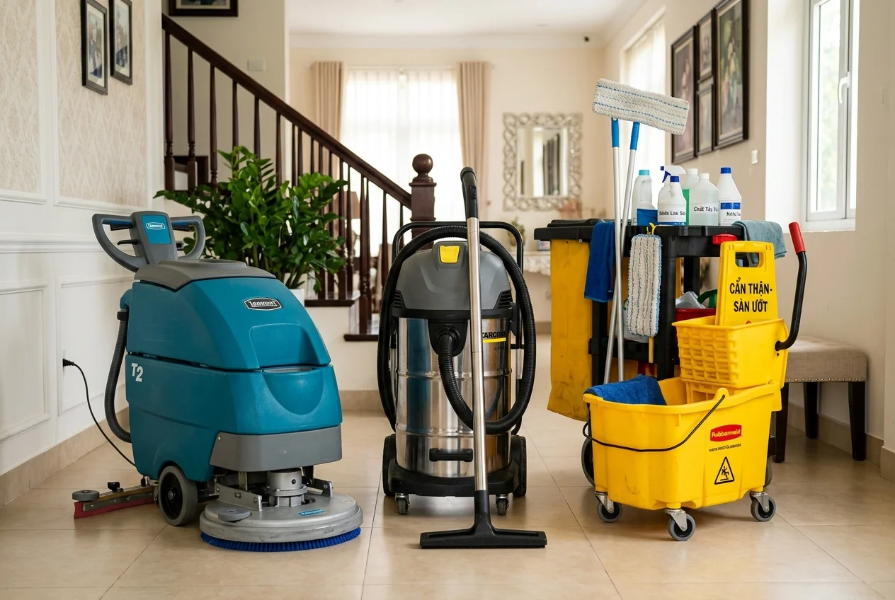 Thiết bị vệ sinh công nghiệp chuyên dụng - máy chà sàn và máy hút bụi công nghiệp