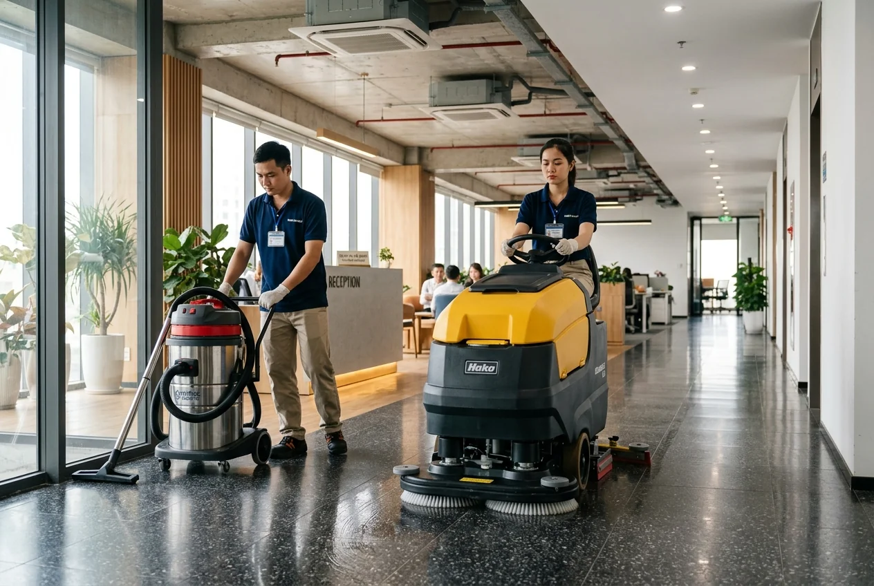 Thiết bị vệ sinh công nghiệp chuyên dụng - máy chà sàn và máy hút bụi công nghiệp