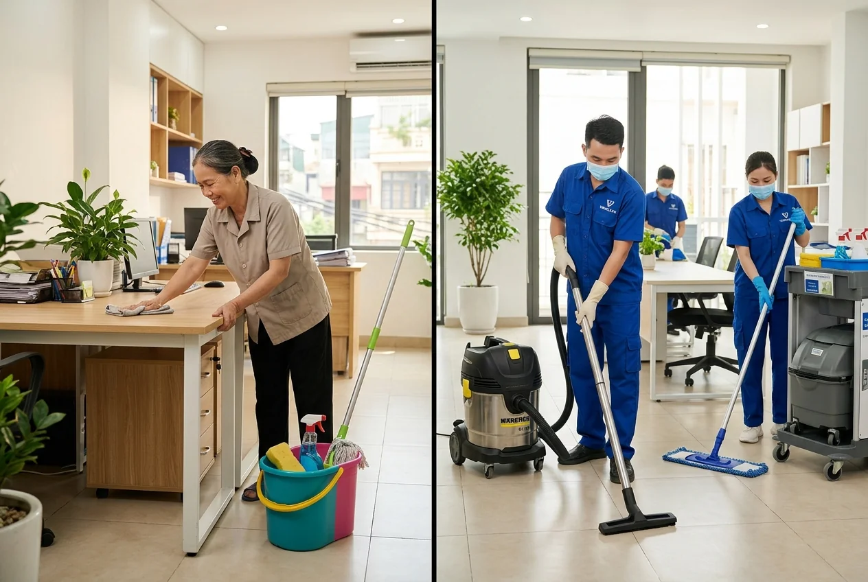 Tự vệ sinh văn phòng hay thuê dịch vụ chuyên nghiệp - so sánh chi phí và hiệu quả