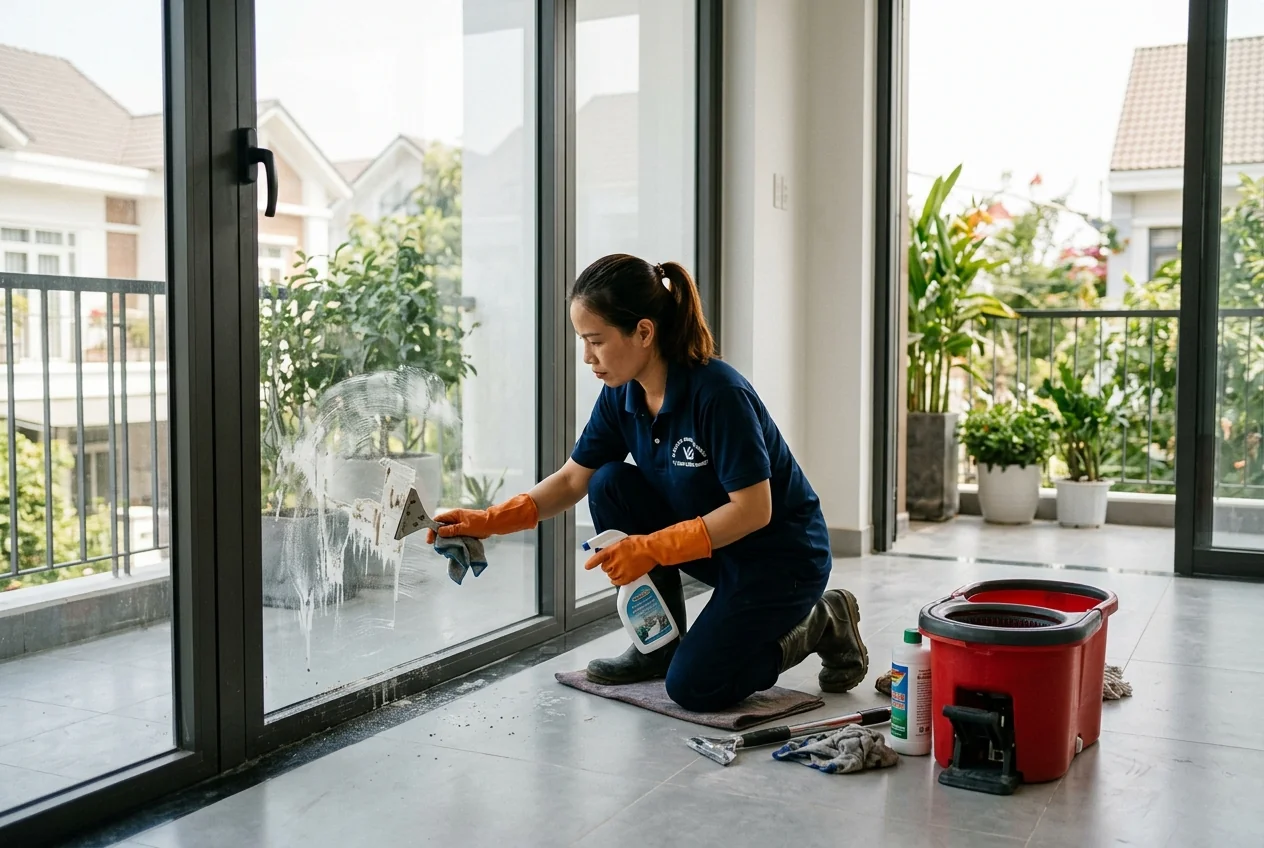 Xử lý bụi xi măng và sơn bám sau xây dựng - hóa chất và thiết bị chuyên dụng